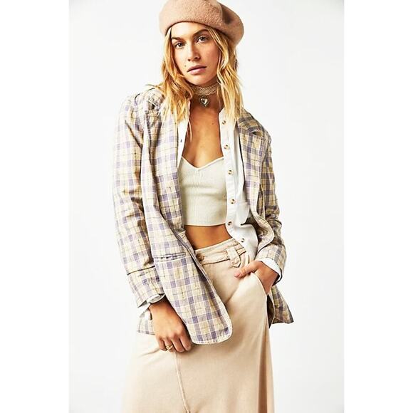 Free People X We The Free Womens Plaid Pastel Beckett Boyfriend Oversized Blazer - Picture 2 of 11